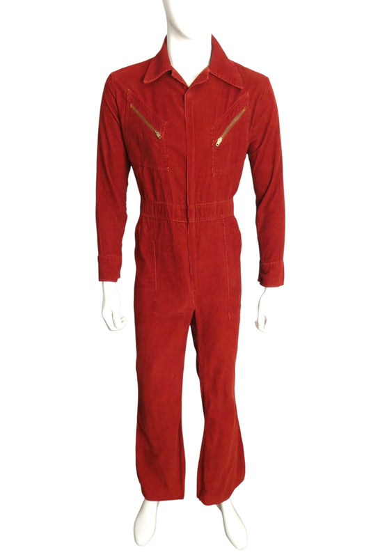 1970s Rust Corduroy Jumpsuit, Size Medium