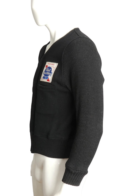 1960s Black Wool Knit PABST Jacket, Size Small
