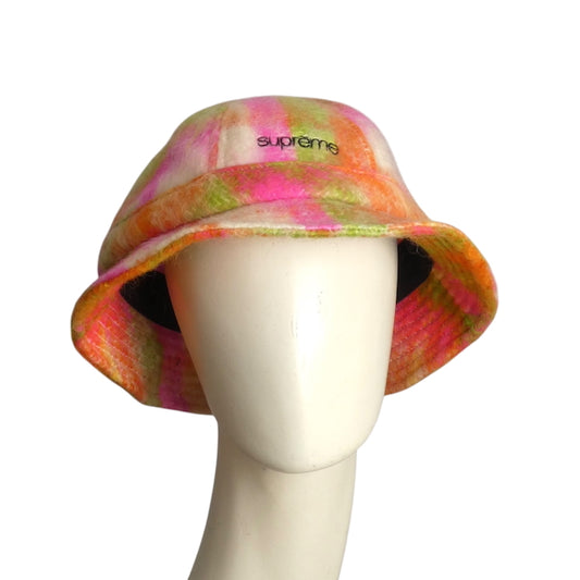 SUPREME 2025 Multi Color Plaid Mohair Bucket Hat, Size M/L
