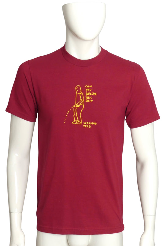 SUPREME- NWT 2025 Burgundy Graphic Print T-Shirt, Size Small
