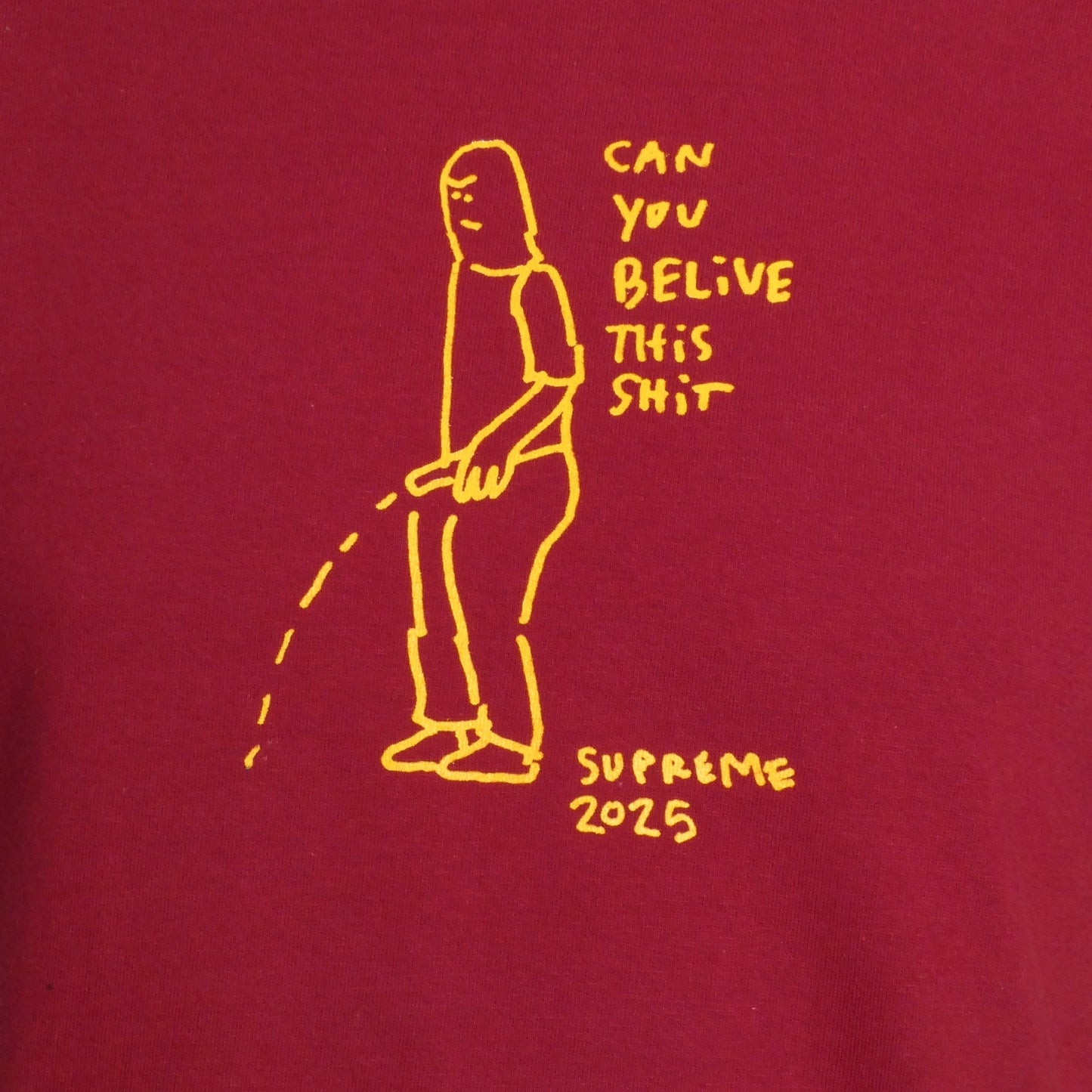 SUPREME- NWT 2025 Burgundy Graphic Print T-Shirt, Size Small