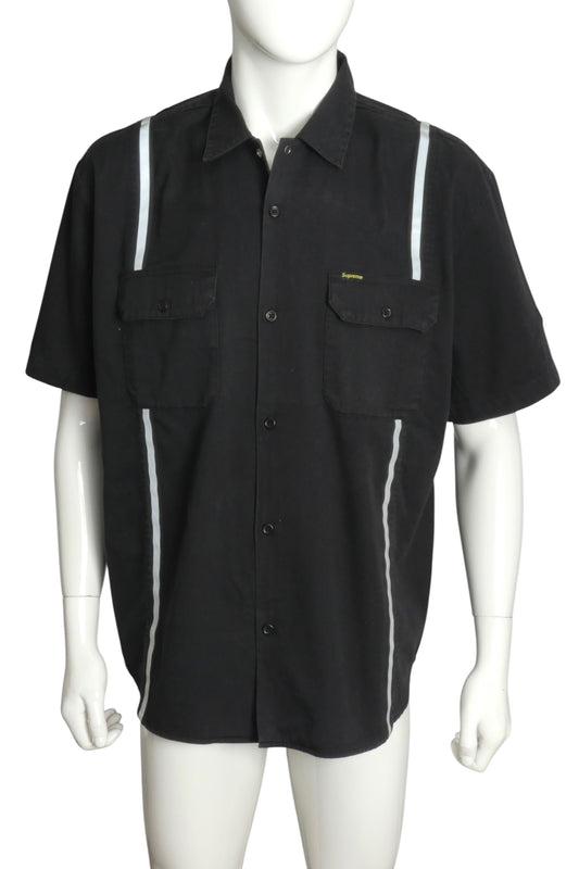 SUPREME- NWT Black Reflective Stripe S/S Work Shirt, Size Large