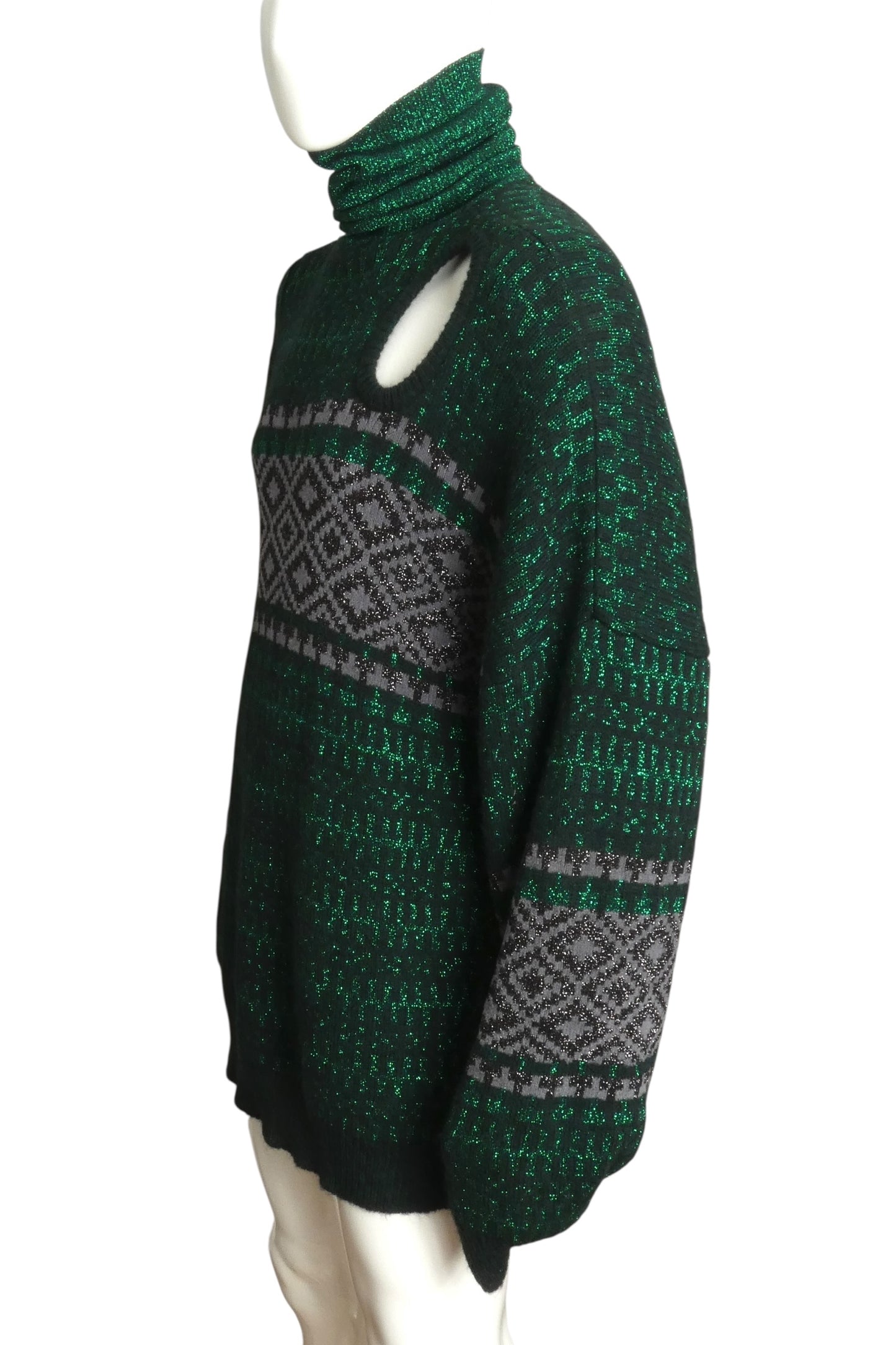 RAF SIMONS- 2019 Metallic Asymmetric Turtleneck Sweater, Size XS