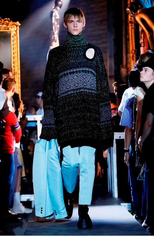 RAF SIMONS- 2019 Metallic Asymmetric Turtleneck Sweater, Size XS