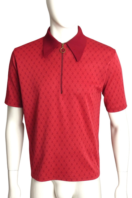 1970s Red S/S Knit Polo, Size Large