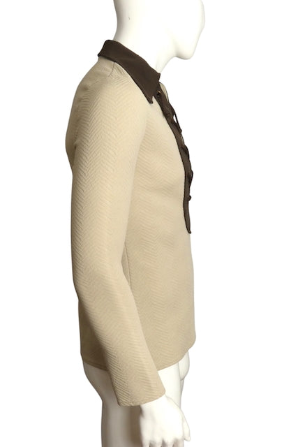 1970s Lace Up L/S Polyester Shirt, SIze Medium
