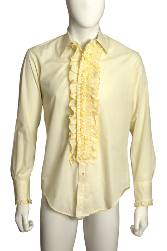 1980s Yellow Ruffle Tux Shirt, Size Large