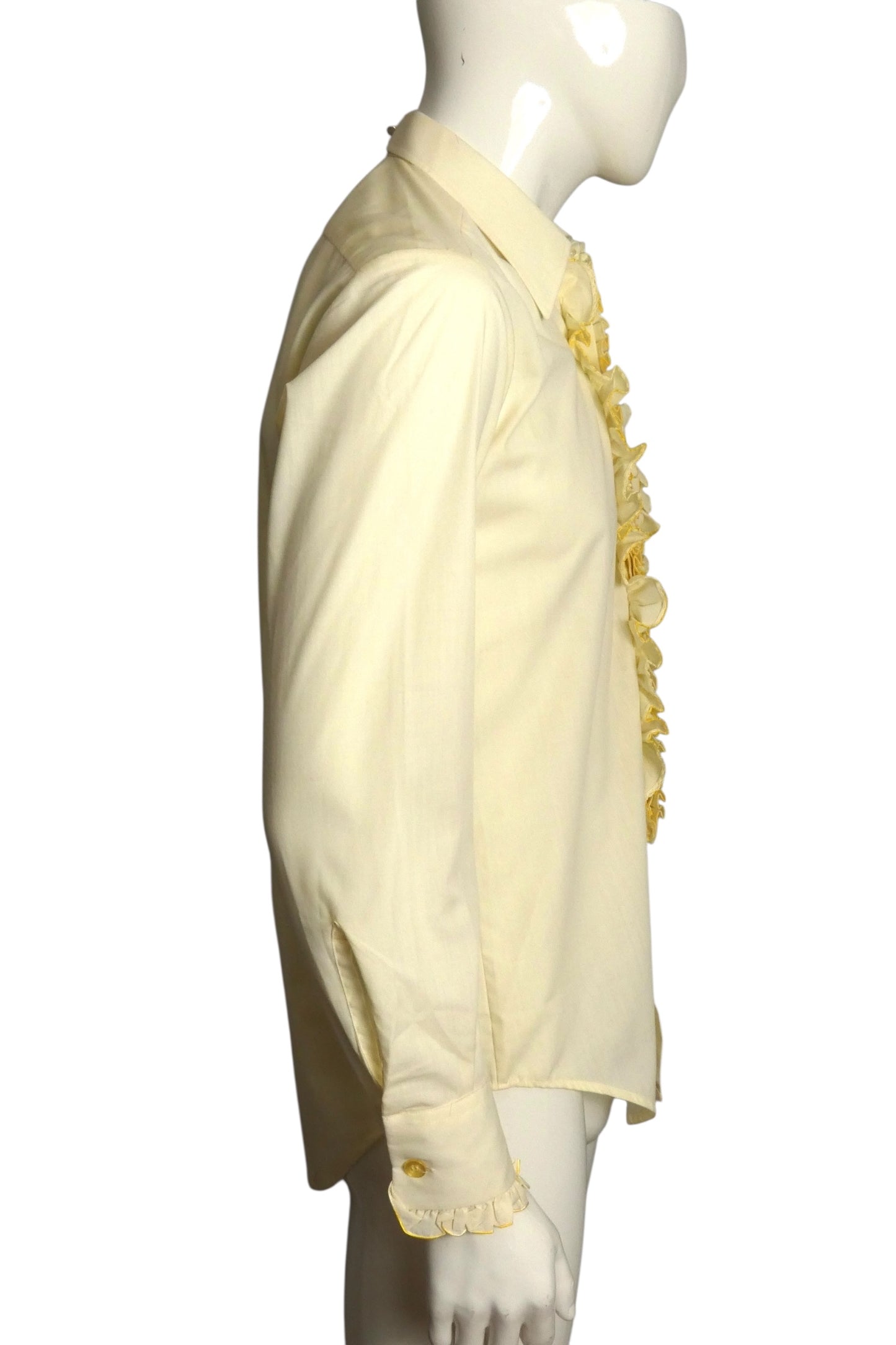 1980s Yellow Ruffle Tux Shirt, Size Large