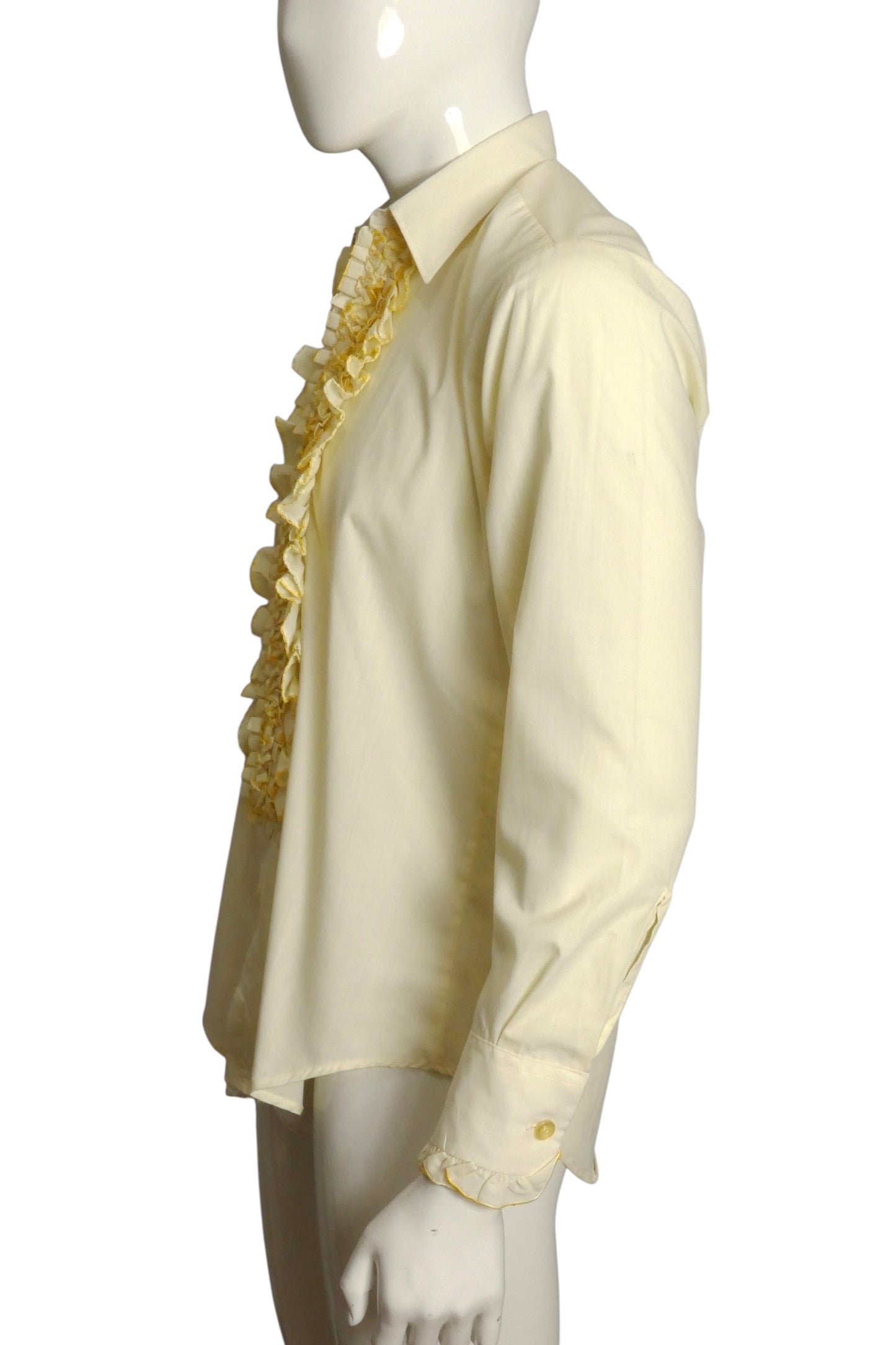 1980s Yellow Ruffle Tux Shirt, Size Large