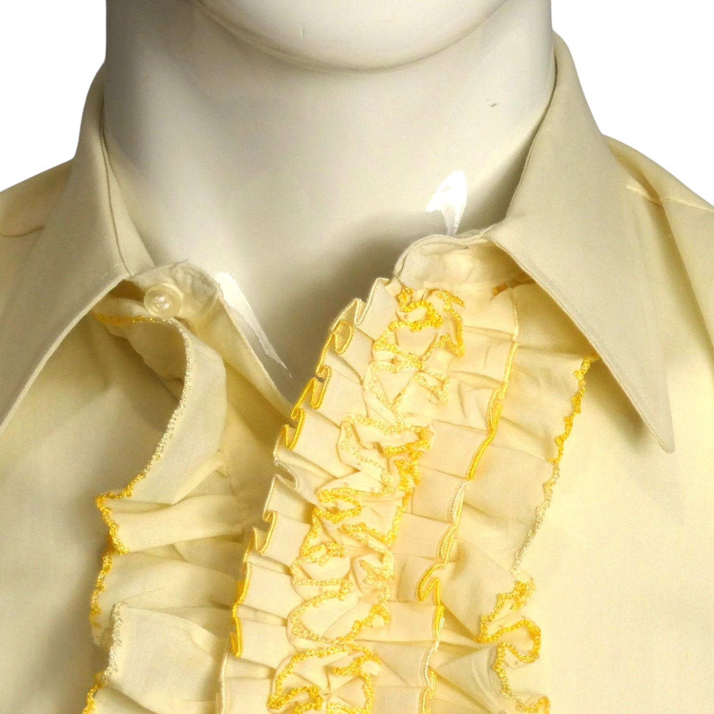 1980s Yellow Ruffle Tux Shirt, Size Large