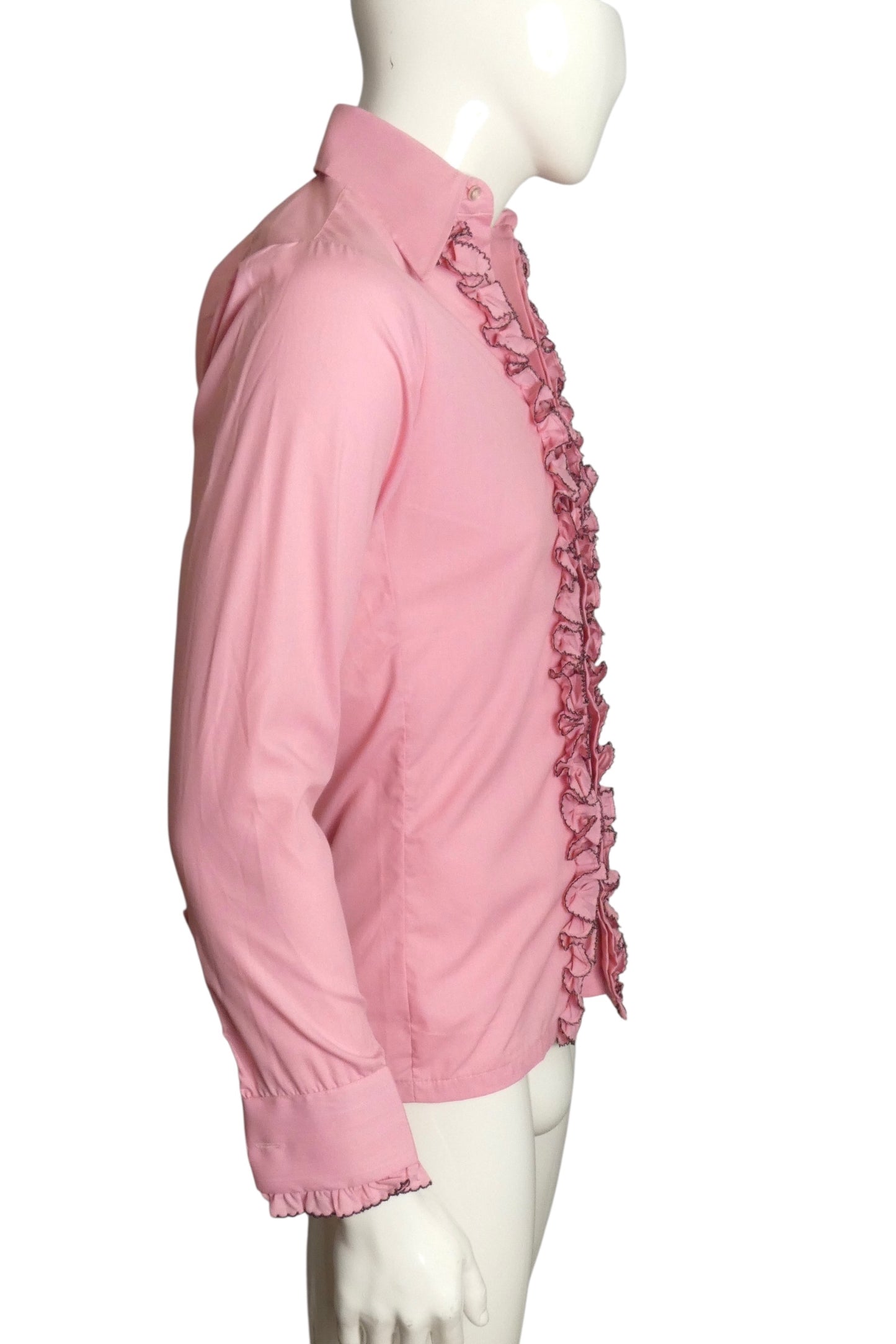 1970s Pink Ruffle Tux Shirt, Size Small