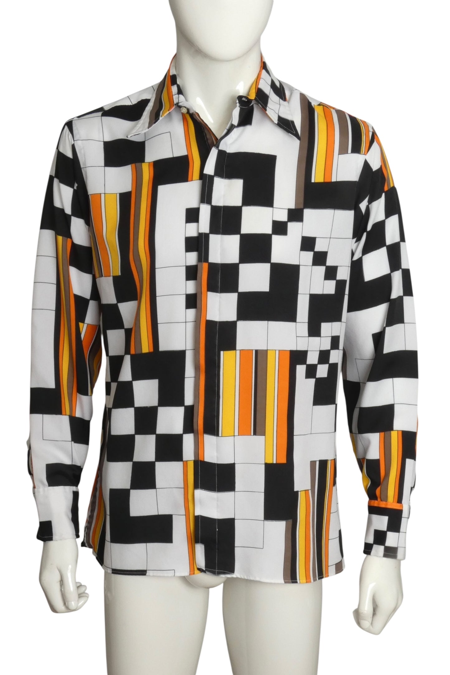 PIERRE CARDIN- 1970s Graphic Print L/S Shirt, Size XL