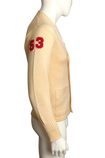 1953 Ivory Wool Lettermans Cardigan, Size Small