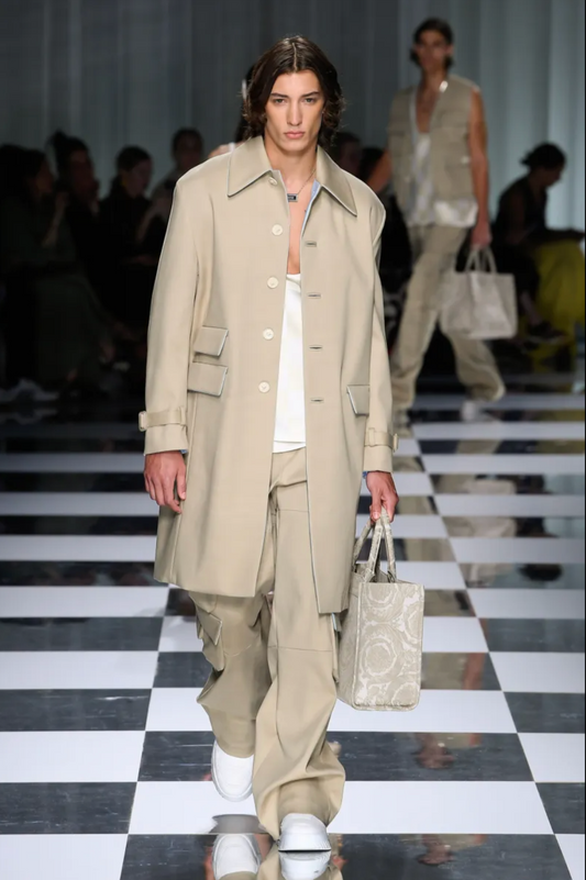 VERSACE NWT 2024 Khaki Twill Overcoat, Multiple Sizes Available
