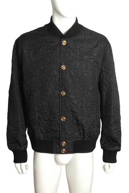 VERSACE- NWT 2024 Black Quilted Barocco Coat, Size 2XL