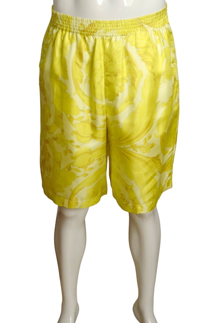 VERSACE- NWT Yellow Barocco Print Shorts, Size Medium