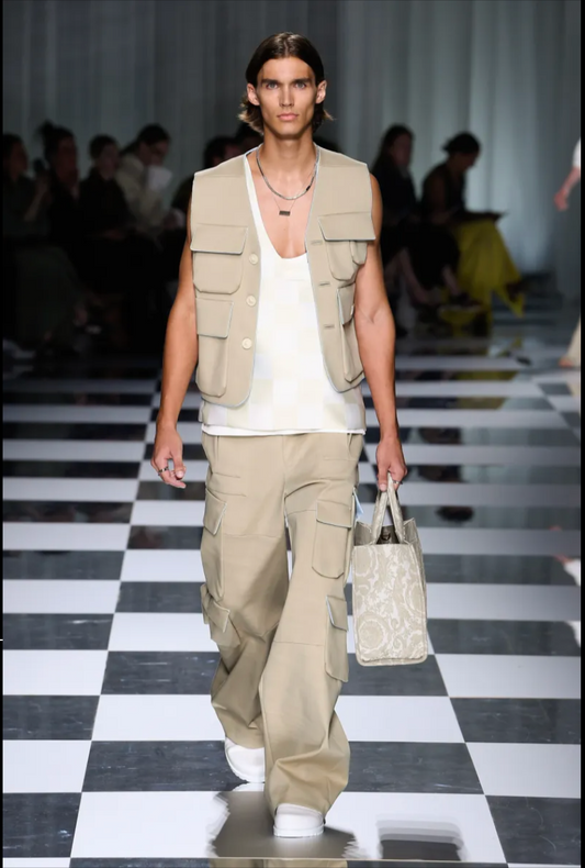 VERSACE- NWT 2024 Check Silk Tank Top, Size Medium