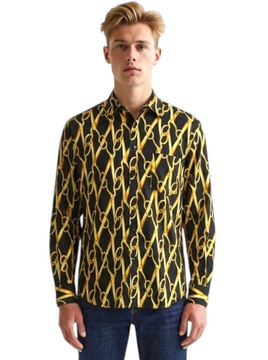 1996 Scissor Print Cotton Shirt, Size Large