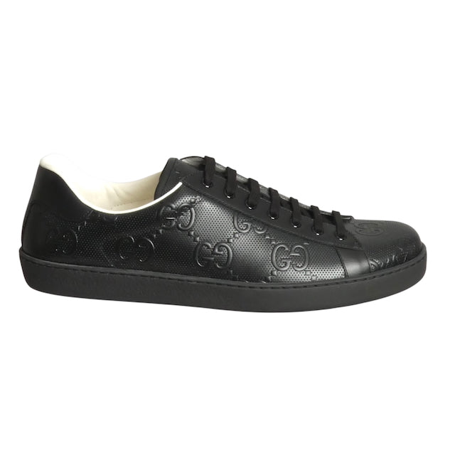 GUCCI- NIB  Black Ace GG Low Top Sneakers, Size 13.5