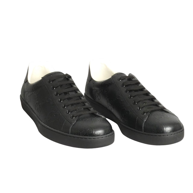 GUCCI- NIB  Black Ace GG Low Top Sneakers, Size 13.5