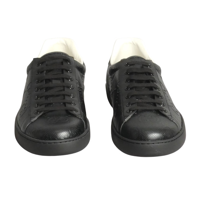 GUCCI- NIB  Black Ace GG Low Top Sneakers, Size 13.5