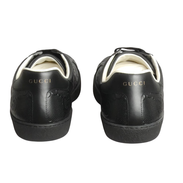 GUCCI- NIB  Black Ace GG Low Top Sneakers, Size 13.5