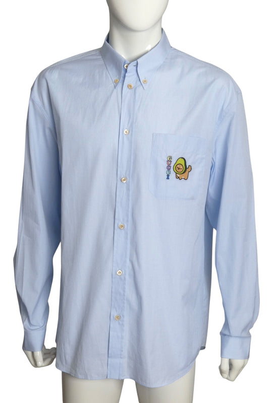 GUCCI- NWT 2023 Blue Embroidered Cotton Shirt, Size XXL