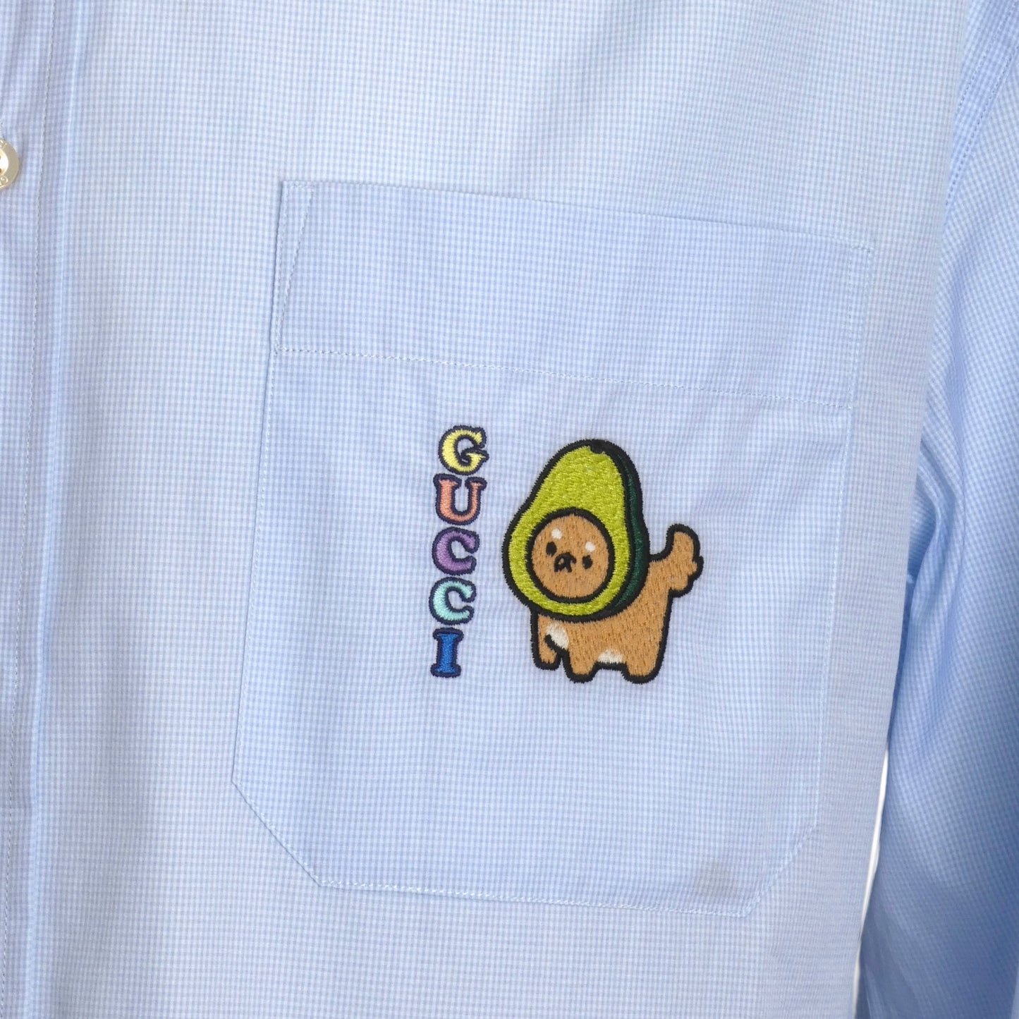 GUCCI- NWT 2023 Blue Embroidered Cotton Shirt, Size XXL