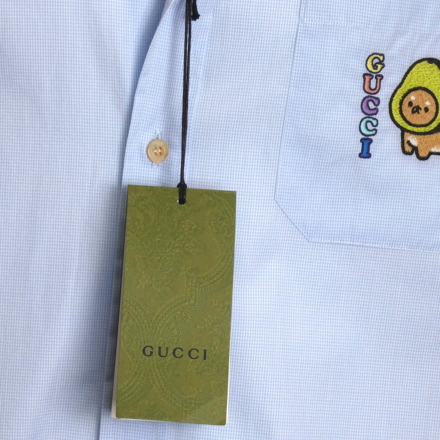 GUCCI- NWT 2023 Blue Embroidered Cotton Shirt, Size XXL