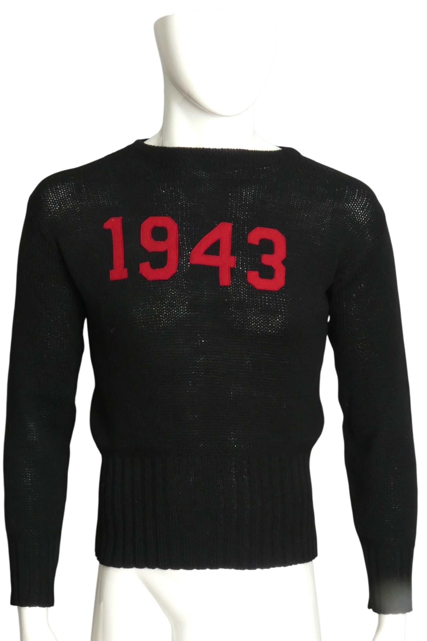 c. 1943 Black Wool Collegiate Sweater, Size Small