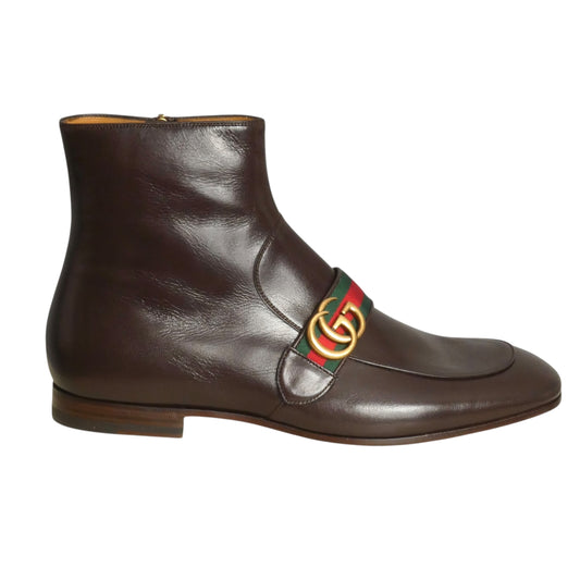 GUCCI- 2017 Brown Leather "Donnie" Ankle Boots, Size-11