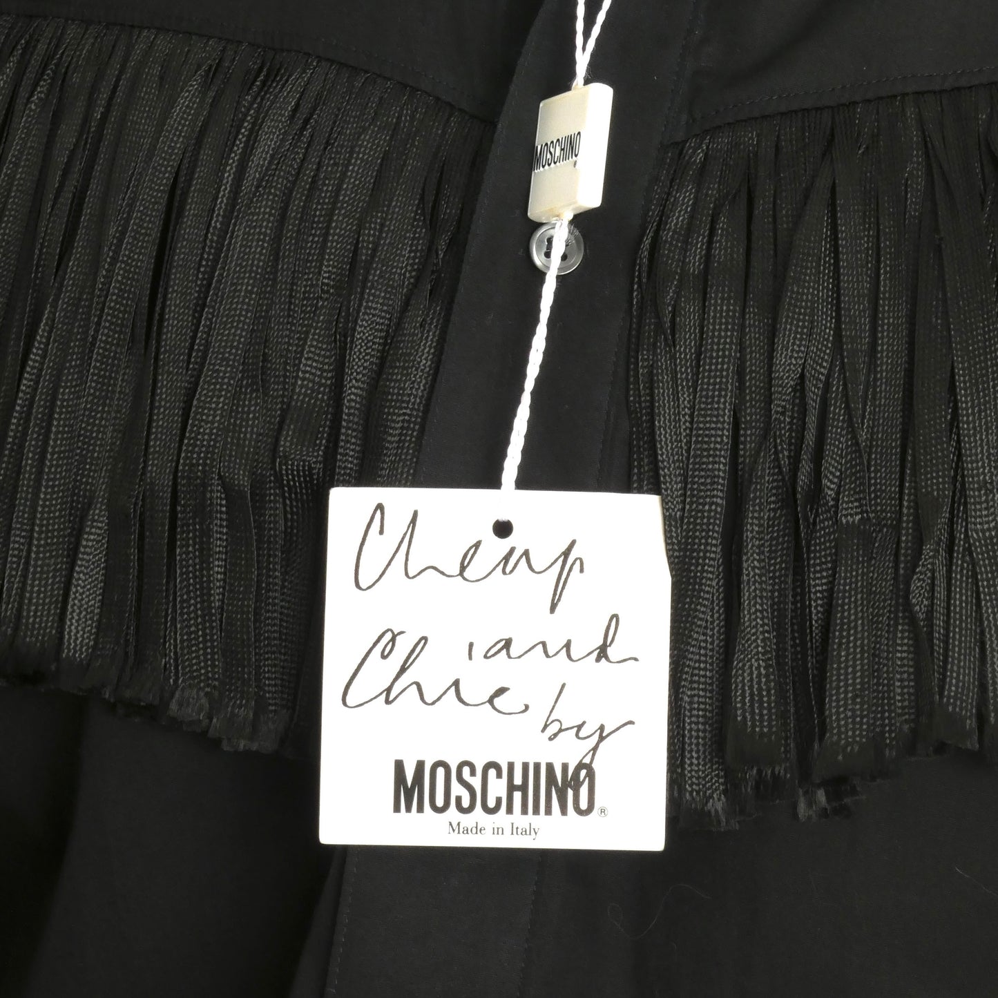 CHEAP & CHIC MOSCHINO- NWT 2002 Black Fringe L/S Shirt, Size Small