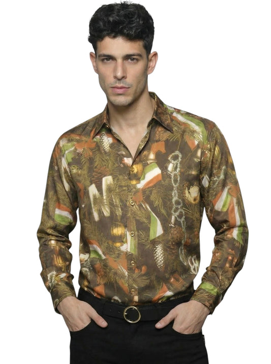 1990s Christmas Tree Print Shirt, Size Small