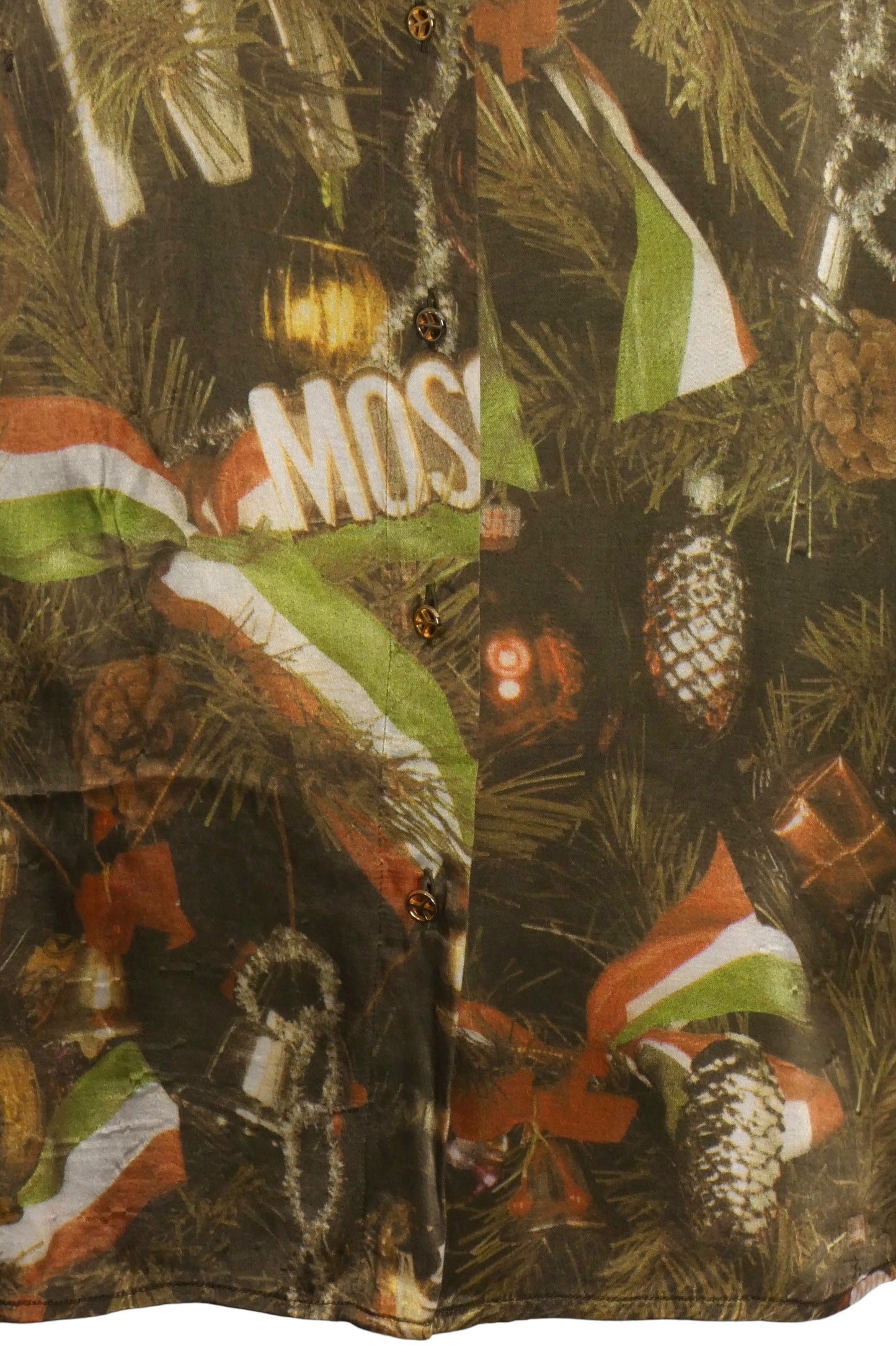 MOSCHINO JEANS- 1990s Christmas Tree Print Poly Shirt, Size Small