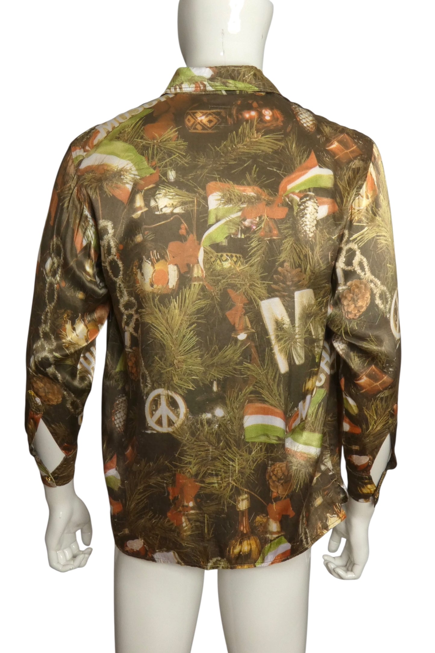 MOSCHINO JEANS- 1990s Christmas Tree Print Poly Shirt, Size Small