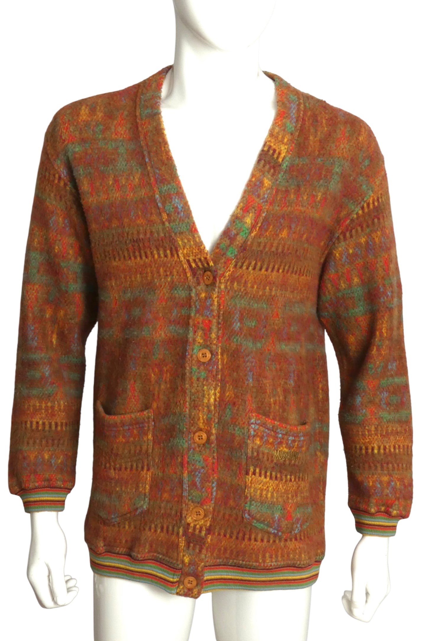 MOSCHINO JEANS- 1990s Multi Color Wool Cardigan, Size Small