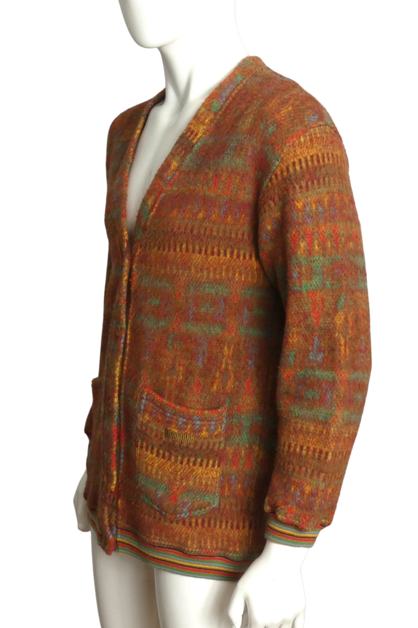 MOSCHINO JEANS- 1990s Multi Color Wool Cardigan, Size Small