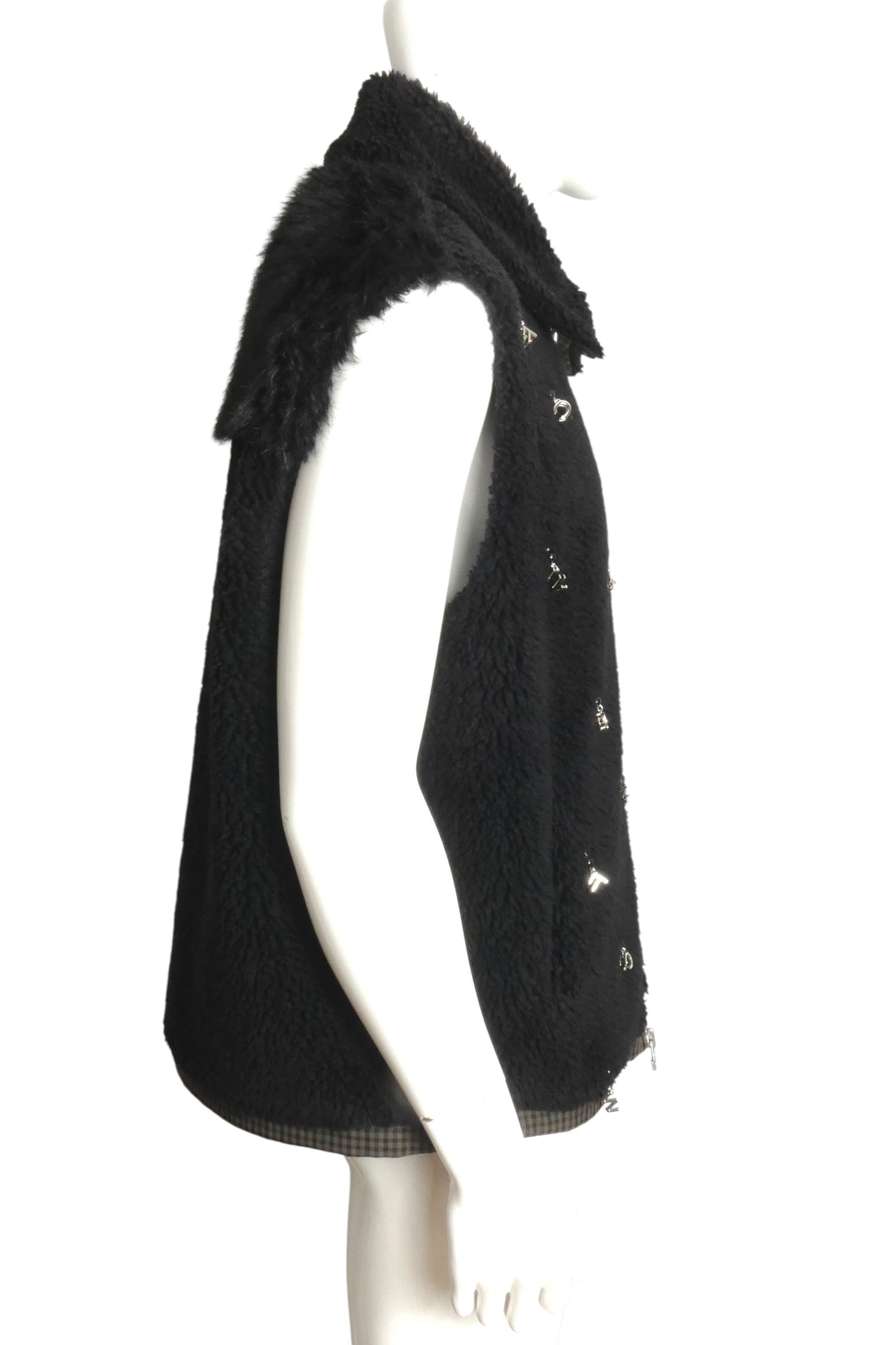 FENG CHEN WANG- 2022 Black Faux Fur Charm Vest, Size XL
