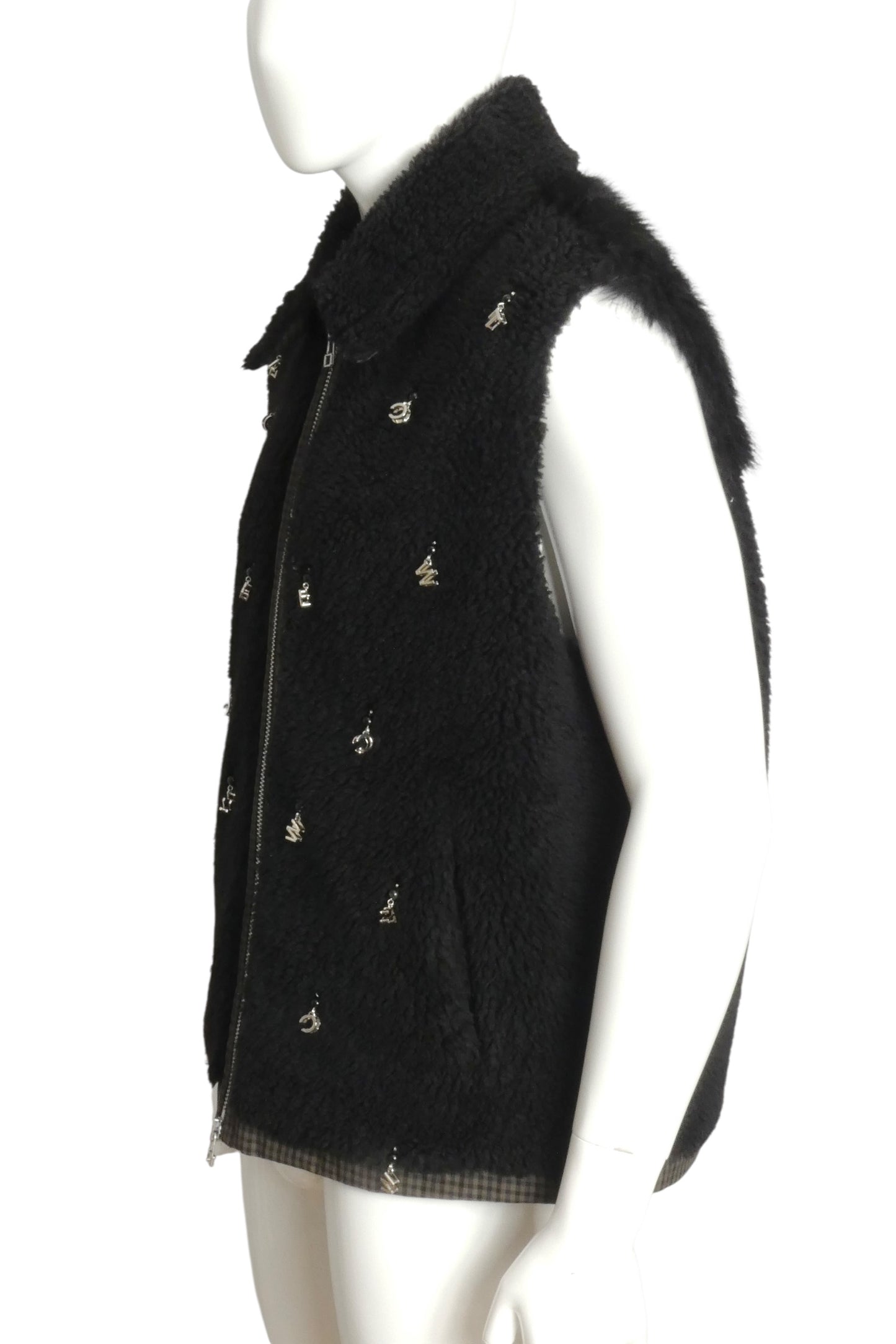FENG CHEN WANG- 2022 Black Faux Fur Charm Vest, Size XL