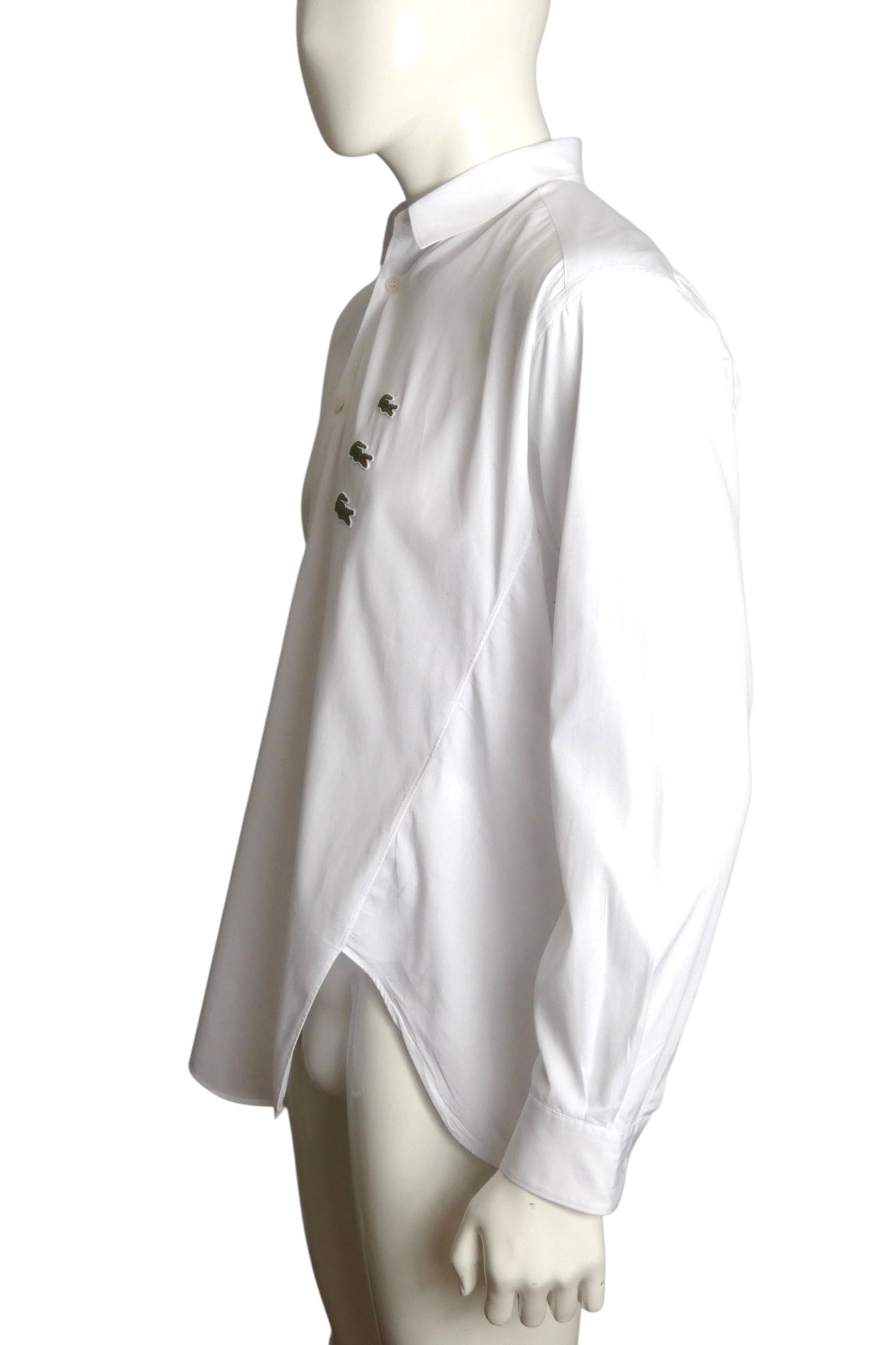 LACOSTE X COMME DES GARCONS- 2023 White Asymmetrical Shirt, Size Large
