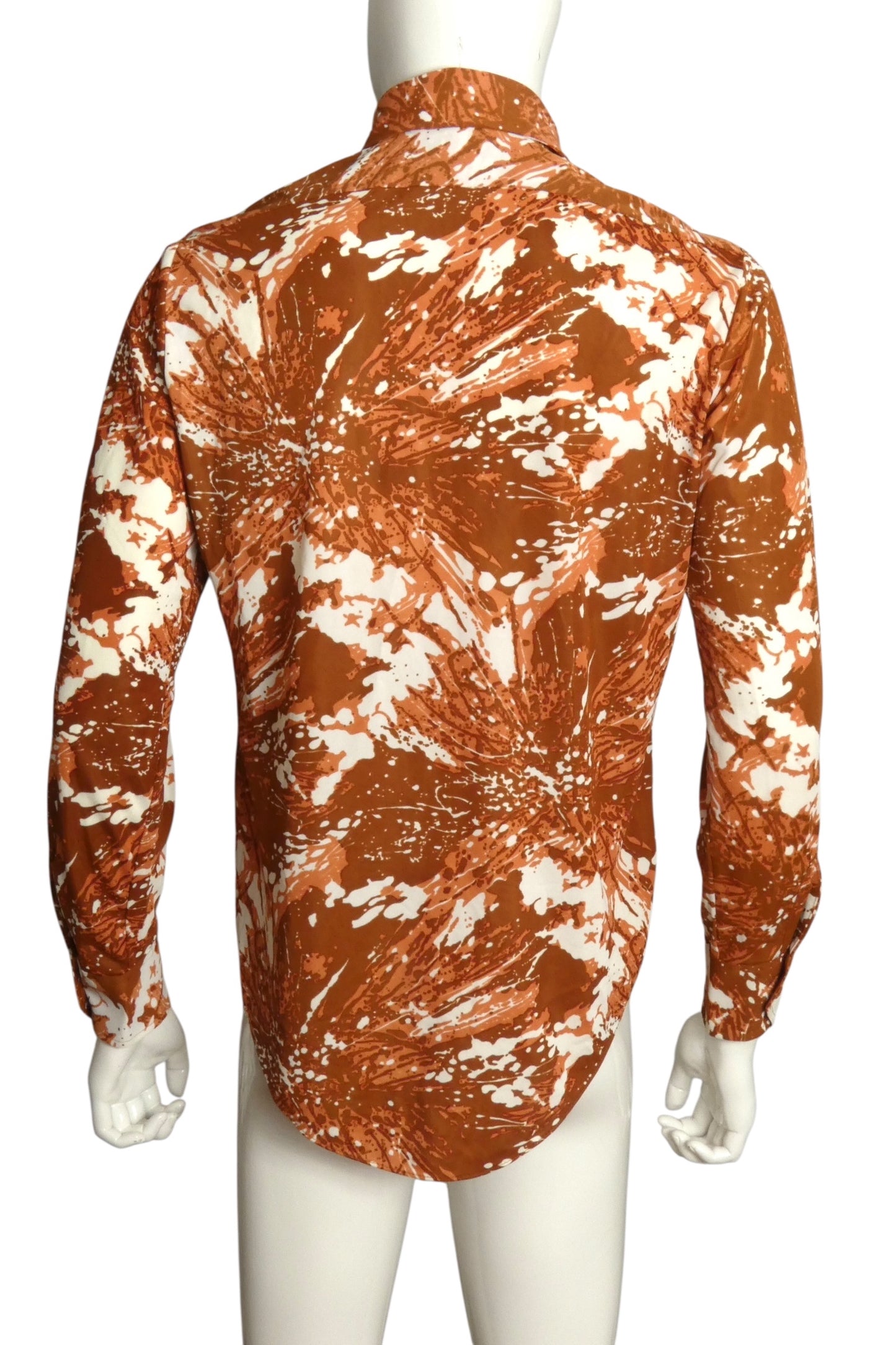 1970s Brown Print Knit L/S Shirt, Size Medium