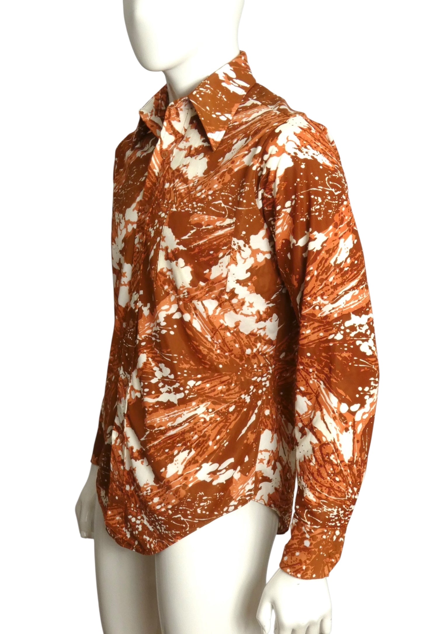 1970s Brown Print Knit L/S Shirt, Size Medium
