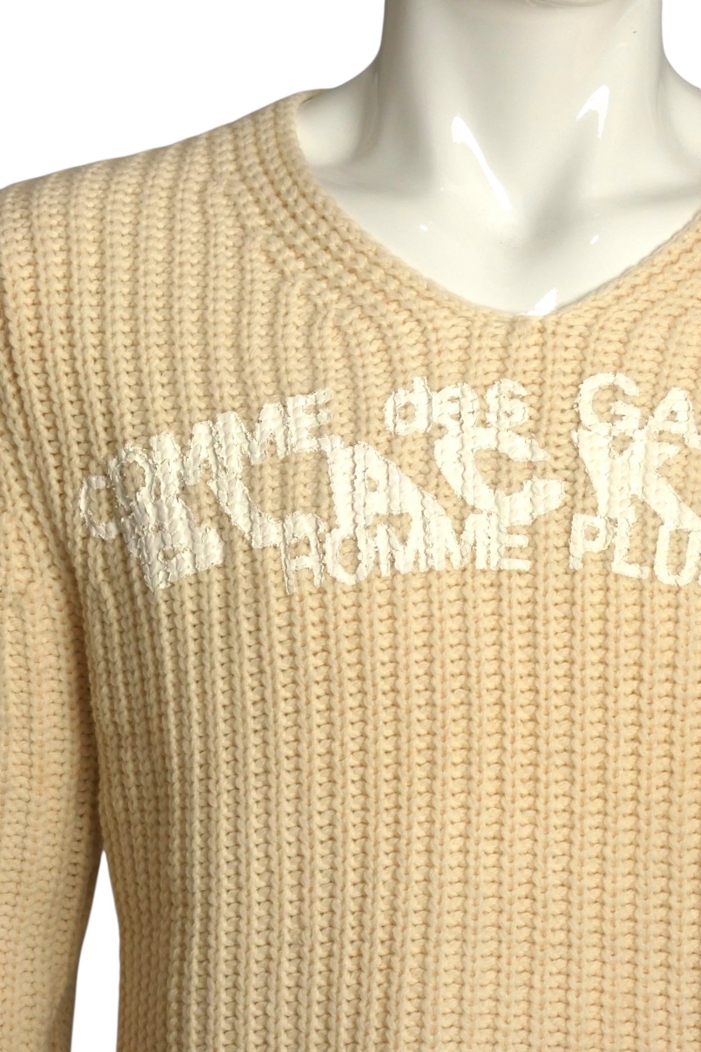COMME DES GARCONS- 2002 Ivory Painted Cable Knit Sweater, Size Medium