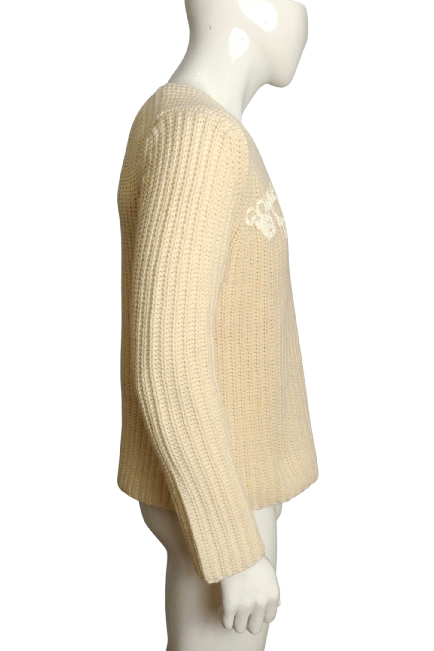 COMME DES GARCONS- 2002 Ivory Painted Cable Knit Sweater, Size Medium