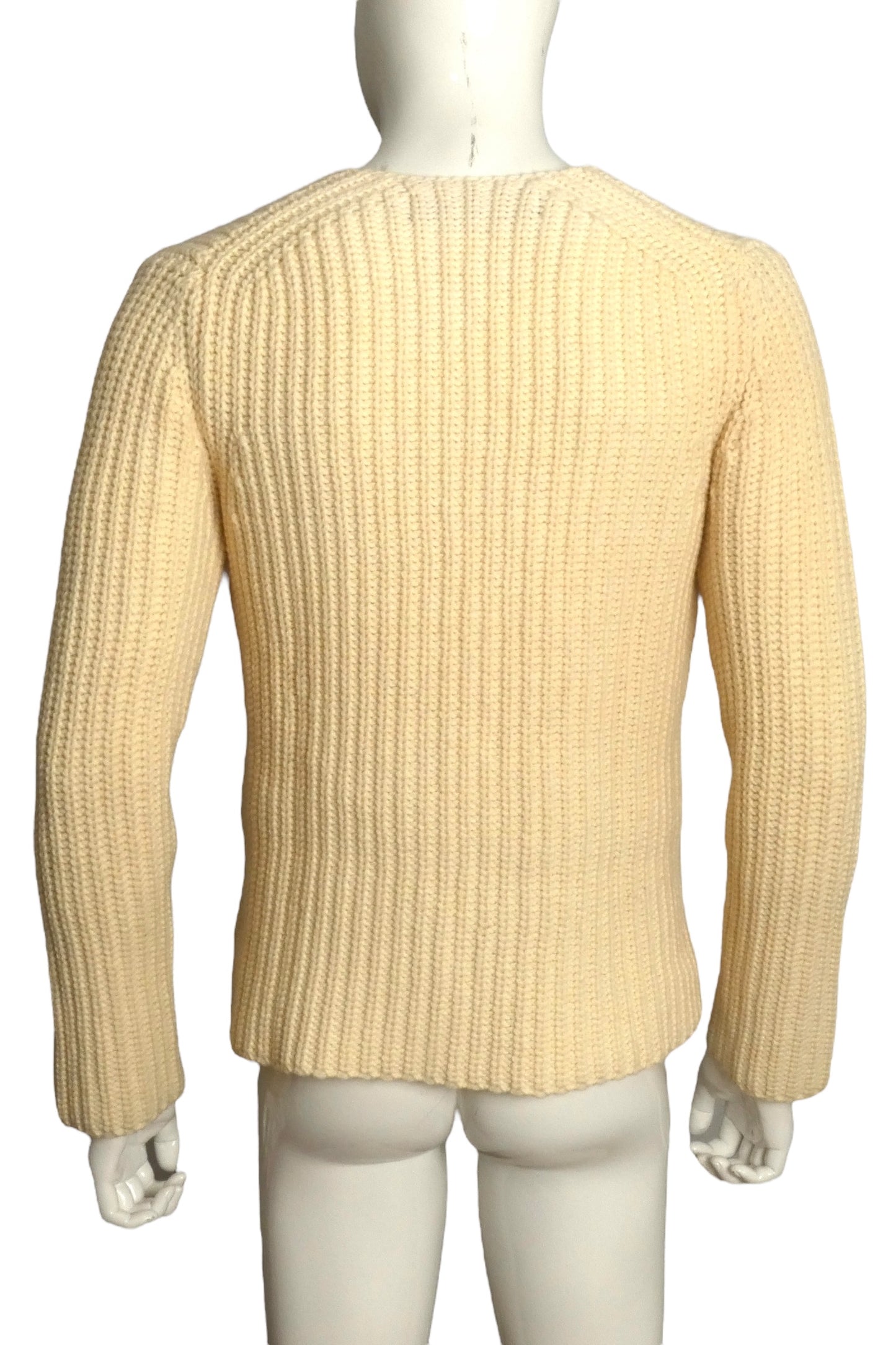 COMME DES GARCONS- 2002 Ivory Painted Cable Knit Sweater, Size Medium