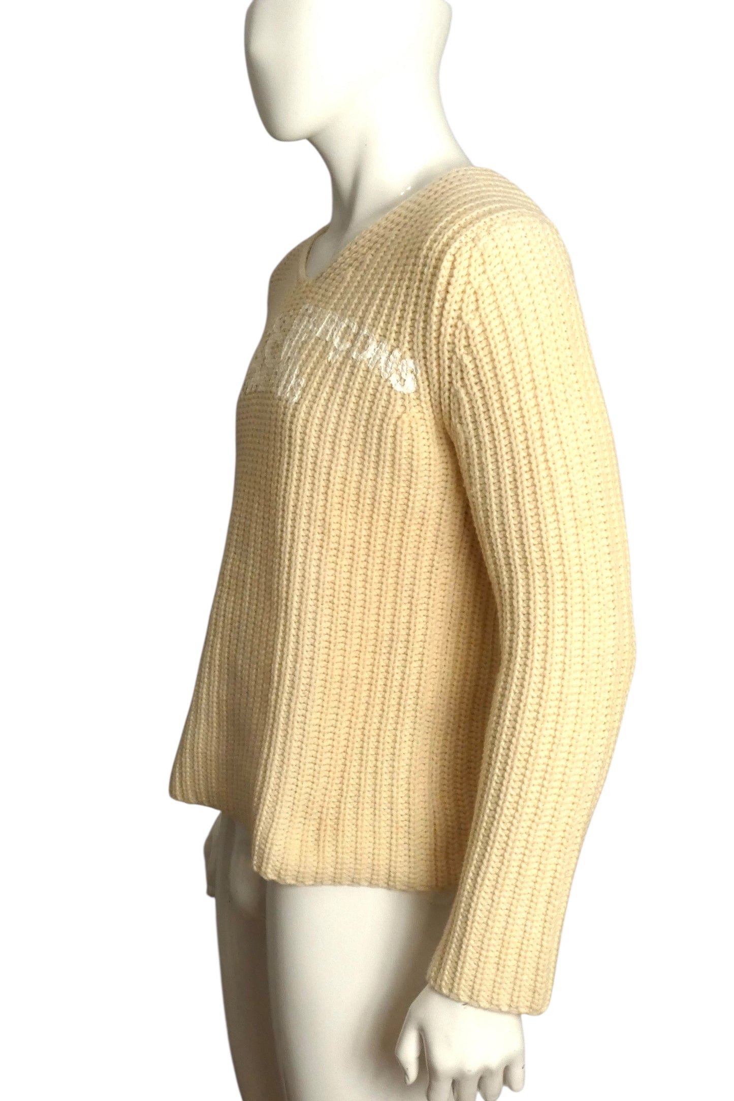 COMME DES GARCONS- 2002 Ivory Painted Cable Knit Sweater, Size Medium