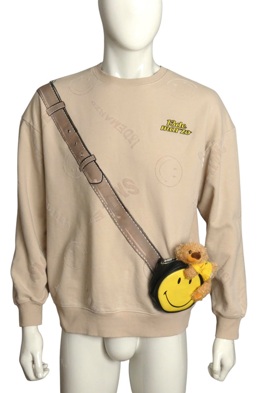13DE MARZO X SMILEY- Cross Body Teddy Bear Sweatshirt, Size Medium