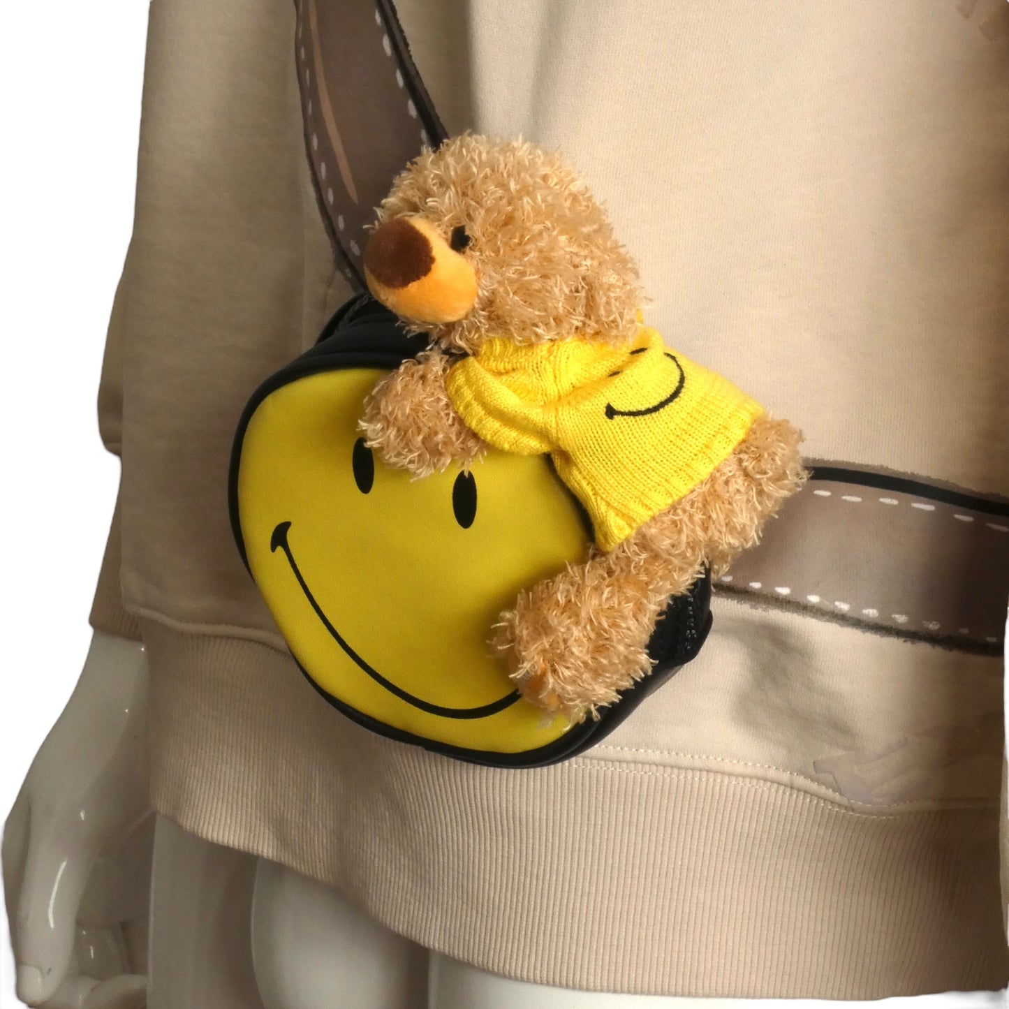 13DE MARZO X SMILEY- Cross Body Teddy Bear Sweatshirt, Size Medium