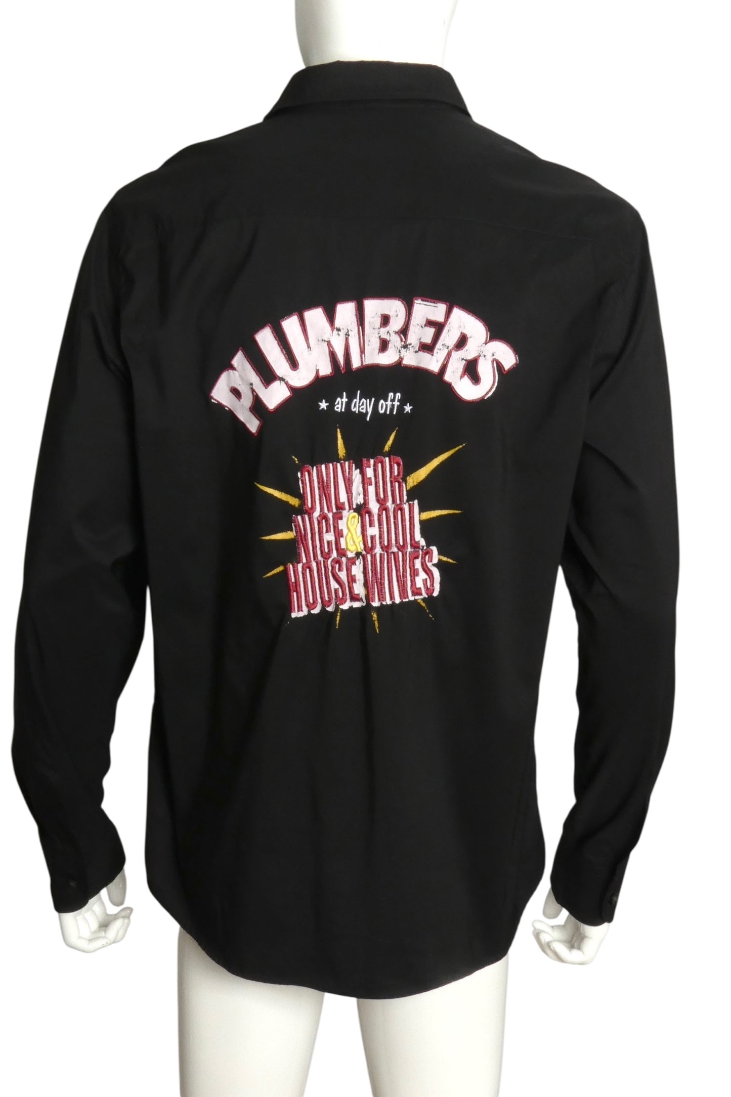 MOSCHINO JEANS- 1990s Black Cotton "Plumbers" Shirt, Size XL