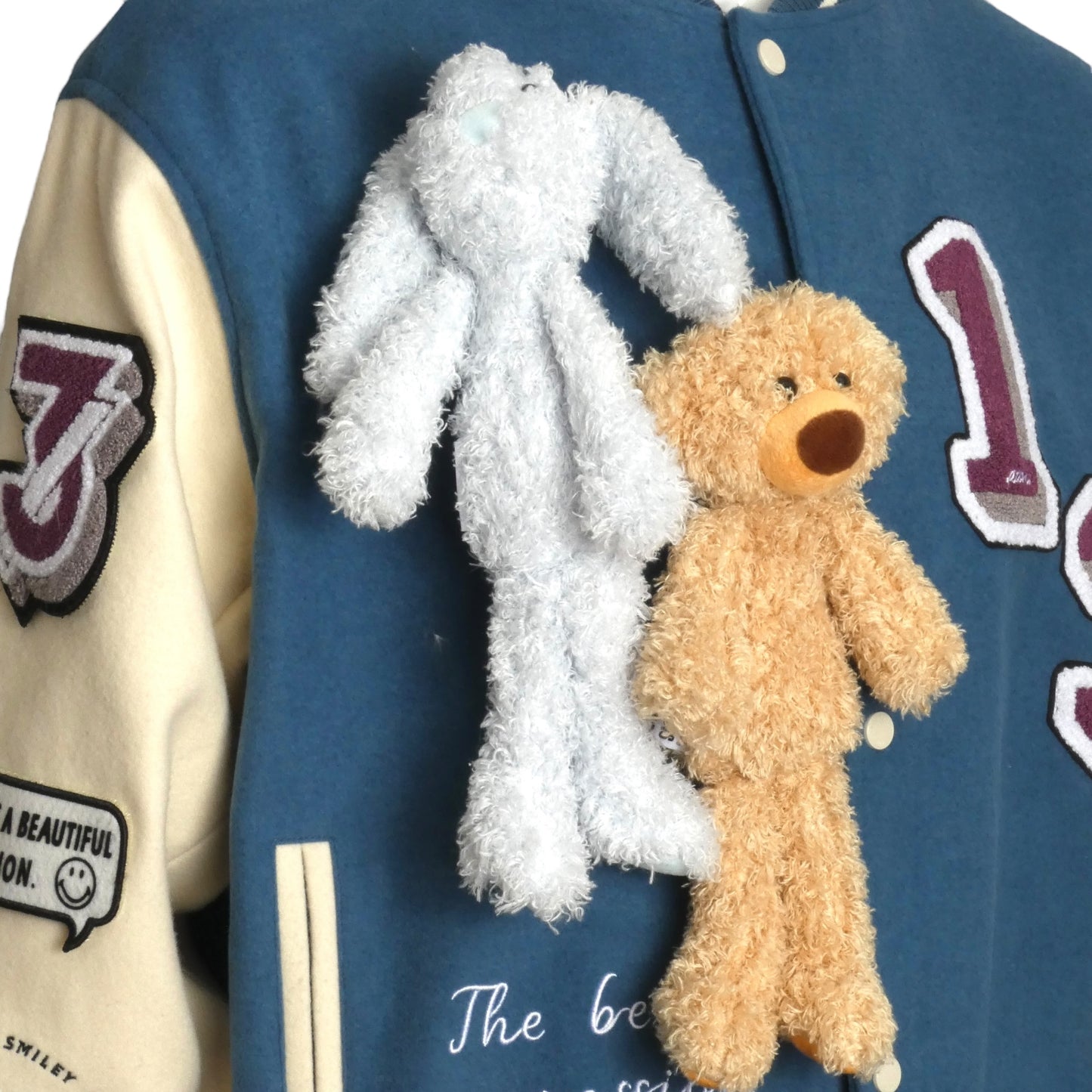 13DE MARZO X SMILEY- Varsity Bunny & Bear Jacket, Size Large